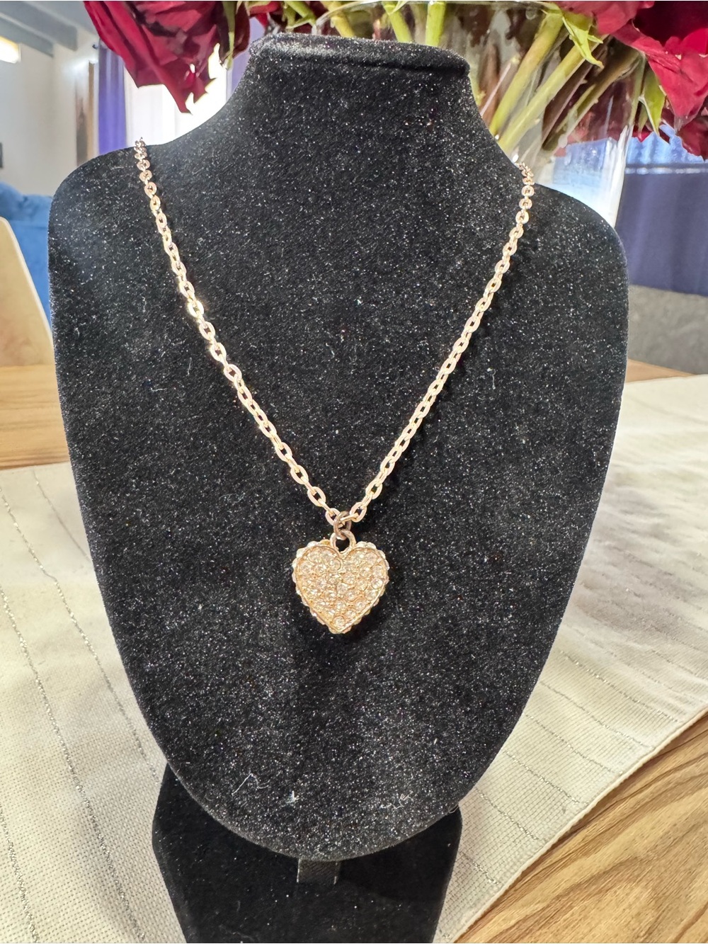 Crystal Pavé Heart Pendant Necklace in Gold Tone